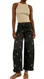 CHOUYATOU Barrel Jeans Women 2026 Floral Print Wide Leg Jeans Y2k Patchwork Baggy Boyfriend Denim Pants