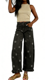 CHOUYATOU Barrel Jeans Women 2026 Floral Print Wide Leg Jeans Y2k Patchwork Baggy Boyfriend Denim Pants