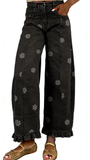 CHOUYATOU Barrel Jeans Women 2026 Floral Print Wide Leg Jeans Y2k Patchwork Baggy Boyfriend Denim Pants