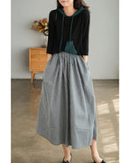 Chouyatou Women's Cotton Linen Pants Elastic Waist Plaid Gingham Wide Leg Capri Palazzo Pants
