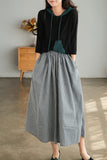 Chouyatou Women's Cotton Linen Pants Elastic Waist Plaid Gingham Wide Leg Capri Palazzo Pants
