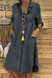 Chouyatou Denim Dress for Women 2025 Casual Loose Long Sleeve Classic Vintage Button Down Jean Shirt Dresses with Pockets