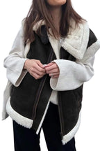 Chouyatou Women's Winter Warm Suede Sherpa Leather Vest Jacket Zip Up Sleeveless Lambwool Fur Coat with Pockets