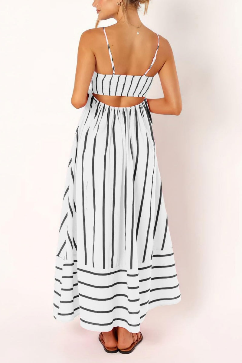Chouyatou Women's Striped Back Smocked Maxi Dress Sexy Spaghetti Strap CHOUYATOU Chouyatou Women's Striped Back Smocked Maxi Dress Sexy Spaghetti Strap CHOUYATOU