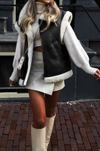 Chouyatou Women's Winter Warm Suede Sherpa Leather Vest Jacket Zip Up Sleeveless Lambwool Fur Coat with Pockets