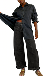 Chouyatou Barrel Jeans Women Floral Print Wide Leg Jeans Y2k Patchwork Baggy Boyfriend Denim Pants