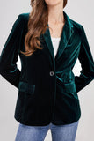 Chouyatou Women 1 Button Fitted Velvet Blazer Jacket Business Suit Jacket Work Office Notched Collar