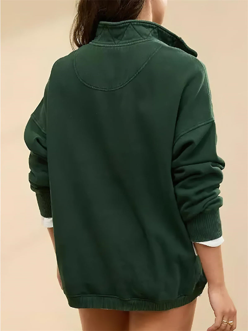 Chouyatou Women's Fashion V Neck Snap Button Long Sleeve Casual Loose Pullover Sweatshirt Activewear