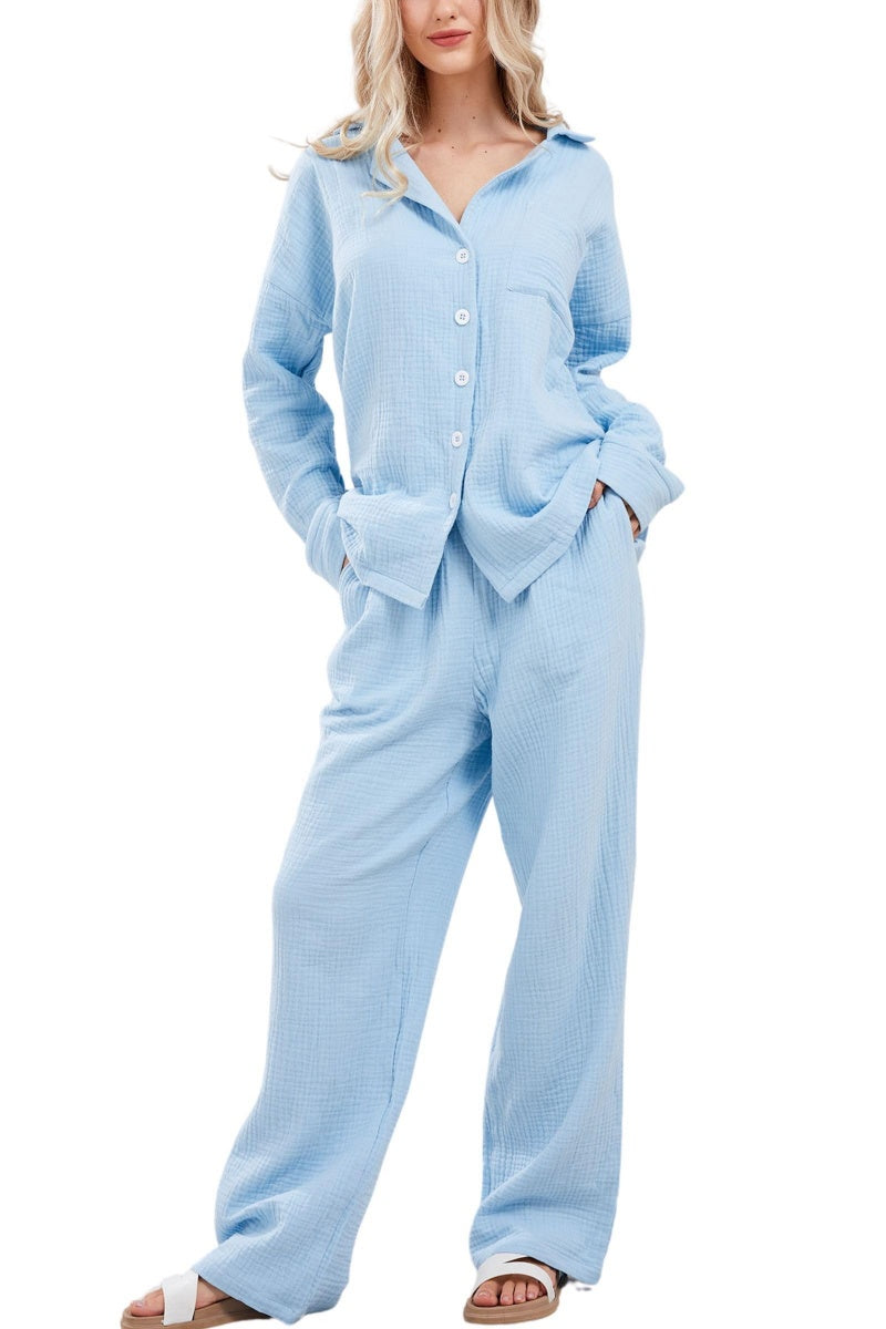 Chouyatou Womens Pajama Sets Cotton Pj Set Cute Heart Print Long Sleeve Button Down Shirt With Long Pants