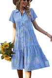 Chouyatou Women's Summer Flutter Sleeve Midi Long Gingham Dress Plaid Button Down Shirt Dress