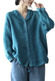 Chouyatou Women's Spring Summer Oversized Button Down Hooded Linen Shirt Jacket Top