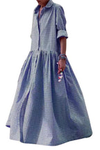 Chouyatou Women's Retro Plaid Button Down Maxi Shirt Dress Long Sleeve Button Up Gingham Swing Long Dress