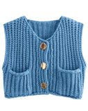 Chouyatou Women Chunky Knit Vest Button Down Sleeveless Sweater Tank Tops Going Out Outfits