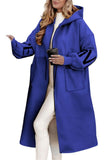 Chouyatou Women's Casual Knitted Sleeve Wool Trench Coat Zip Up Hooded Wool Blend Overcoat with Pockets