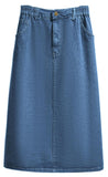 Chouyatou Women's Summer Casual Elastic Waist Pockets Work Midi Denim A Line Skirt