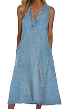 Chouyatou Women Casual Sleeveless Denim Midi Dress A Line Dress Mid Long Tank Dress Jean Shift Dress Jumper Summer
