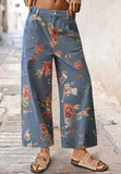 Chouyatou Women Mid Rise Cropped Wide Leg Jeans Baggy Floral Ankle Pants Denim Capris Flare Print Boho Palazzo Jeans Boyfriend