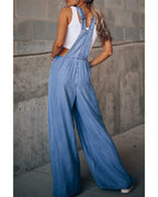 Chouyatou Women's Loose Adjustable Strap Wide Leg Denim Bib Overall Jeans Pants