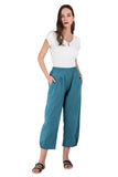 Chouyatou Women's Cropped Harem Pants Elastic Waist Casual Loose Fit Cotton Linen Capris with Pockets