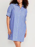 Chouyatou Women's Summer Casual Stripe Shirt Dress Button Down Loose Fit Holiday Mini Shift Dress