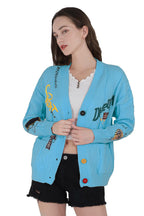 Chouyatou Women's Cable Knit Long Sleeve Open Front Cardigan Sheep V-Neck Button Down Embroidery Wool Blend Sweater Coat Outwear