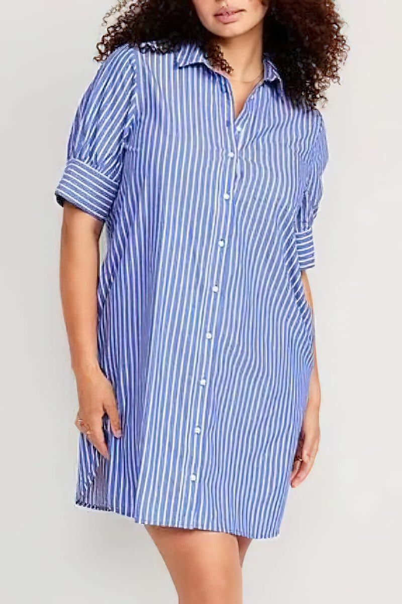 Chouyatou Women's Summer Casual Stripe Shirt Dress Button Down Loose F CHOUYATOU Chouyatou Women's Summer Casual Stripe Shirt Dress Button Down Loose F CHOUYATOU