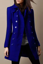 Chouyatou Women's Winter Double Breasted Wool Coat Elegant Collared Wool Blend Trench Pea Coat