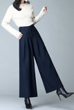 Chouyatou Women's Casual Wide Leg Wool Blend Pants Baggy Culotte High Waisted Pleated Loose Long Trousers