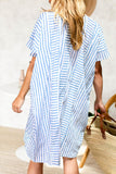 Chouyatou Womens Summer Loose Stripe Beach Dress Cover Ups Casual Batwing Sleeve Midi Tunic Shirt Dress