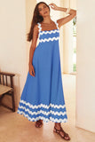 Chouyatou Women's Rickrack Trim Spaghetti Strap Square Neck Tank Maxi Dress Sleeveless Long Beach A-Line Sundress