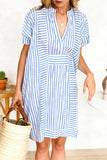Chouyatou Womens Summer Loose Stripe Beach Dress Cover Ups Casual Batwing Sleeve Midi Tunic Shirt Dress