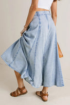 Chouyatou Women Vintage Long Denim Skirt Flowy Big Hem Slouchy Washed Jean Skirt