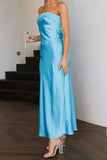 Chouyatou Women's Summer Satin Silk Maxi Bodycon Dresses Strapless Tube Backless Hollow Out Elegant Long Party Club Dress