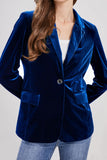 Chouyatou Women 1 Button Fitted Velvet Blazer Jacket Business Suit Jacket Work Office Notched Collar