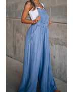 Chouyatou Women's Loose Adjustable Strap Wide Leg Denim Bib Overall Jeans Pants