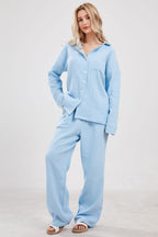 Chouyatou Womens Pajama Sets Cotton Pj Set Cute Heart Print Long Sleeve Button Down Shirt With Long Pants