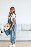 Chouyatou Women's Casual Adjustable Straps Denim Bib Overalls Distressed Ripped Wide Leg Jeans Long Pants Jumpsuits
