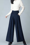 Chouyatou Women's Casual Wide Leg Wool Blend Pants Baggy Culotte High Waisted Pleated Loose Long Trousers