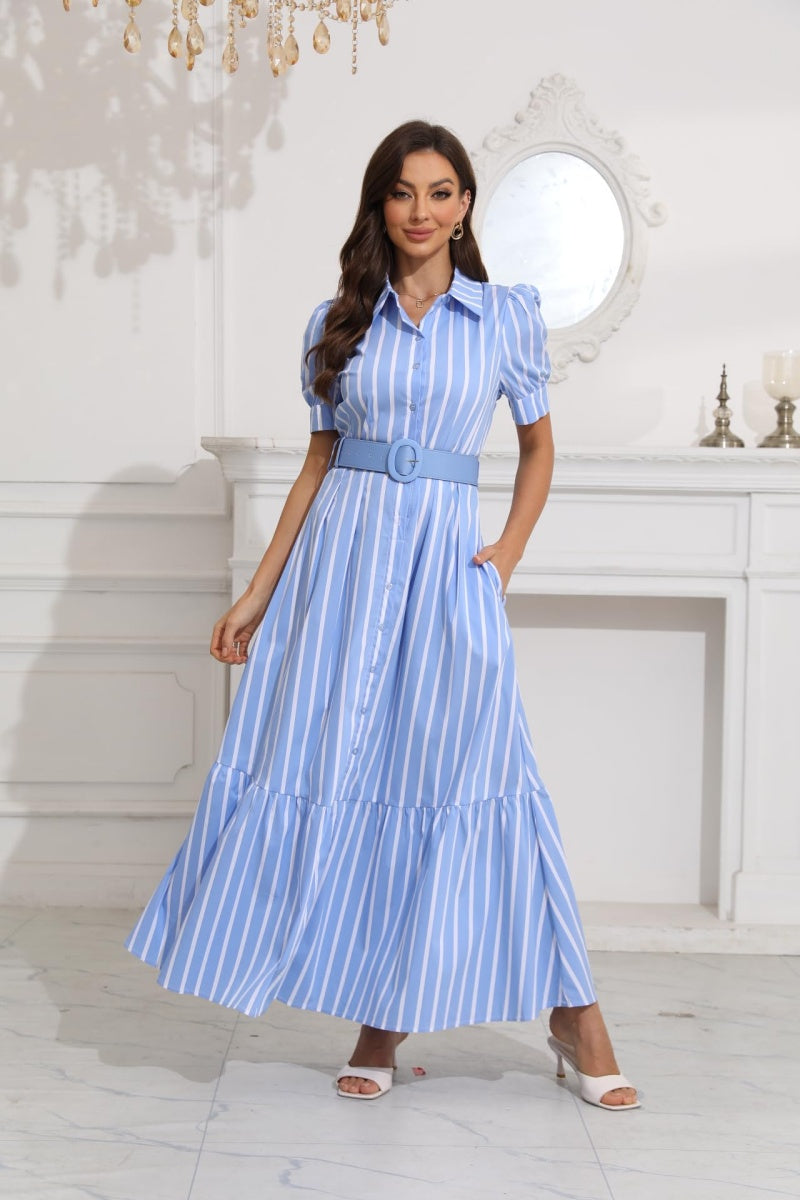 button down maxi dress short sleeve Solid Button Down Short Sleeve Midi Shirt Dress