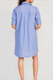 Chouyatou Women's Summer Casual Stripe Shirt Dress Button Down Loose Fit Holiday Mini Shift Dress