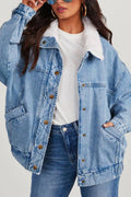 Chouyatou Women's Warm Sherpa Collar Denim Jacket Faux Fur Collar Denim Coat Trucker Jacket