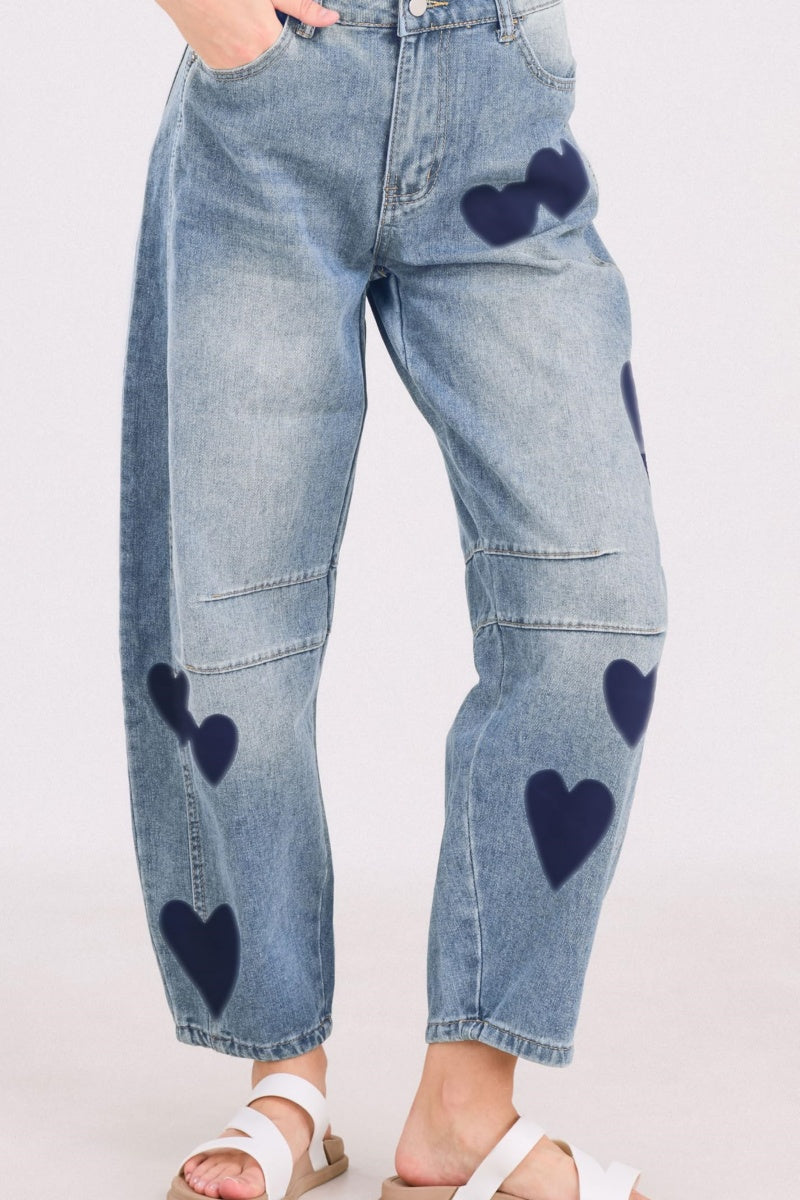 Chouyatou Y2k Barrel Jeans Women Wide Leg Jeans Baggy Distressed Printed Boyfriend Horseshoe Jeans Denim Pants