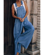 Chouyatou Women's Loose Adjustable Strap Wide Leg Denim Bib Overall Jeans Pants