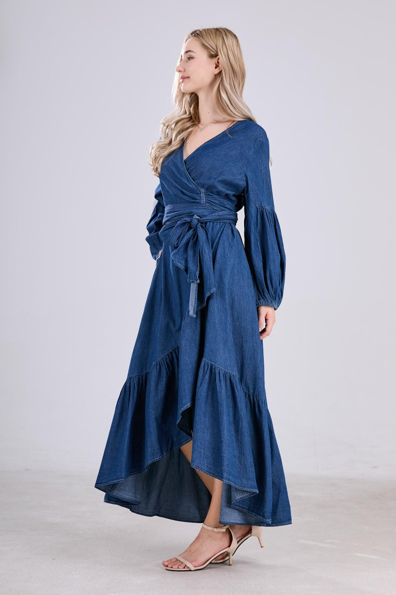 Chouyatou Womens Casual Belted Long Sleeve Denim Dress Wrapped V-Neck – CHOUYATOU Chouyatou Womens Casual Belted Long Sleeve Denim Dress Wrapped V-Neck – CHOUYATOU