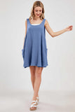 Chouyatou Womens Summer Sleeveless Mini Dress U Neck Backless Flowy Short Dress Casual Beach Sundress with Pockets