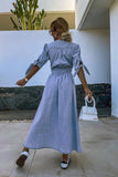 Chouyatou Womens Casual Button Down Maxi Denim Dress V-Neck Tie Half Sleeve Long Denim Dresses for Women 2025