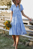 Chouyatou Women's Summer Flutter Sleeve Midi Long Gingham Dress Plaid Button Down Shirt Dress