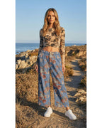 Chouyatou Women Mid Rise Cropped Wide Leg Jeans Baggy Floral Ankle Pants Denim Capris Flare Print Boho Palazzo Jeans Boyfriend