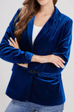 Chouyatou Women 1 Button Fitted Velvet Blazer Jacket Business Suit Jacket Work Office Notched Collar
