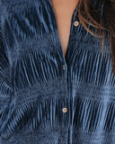 Chouyatou Women's Shirred Velvet Long Lantern Sleeve Button Down Shirt Blouse Tops